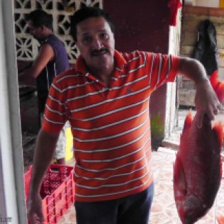The man says I need this big pargo (red snapper)! He's right, and I bought it.