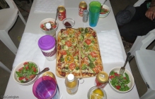We cooked one night, and they treated us to this great dinner the other night - home made pizza and salad.